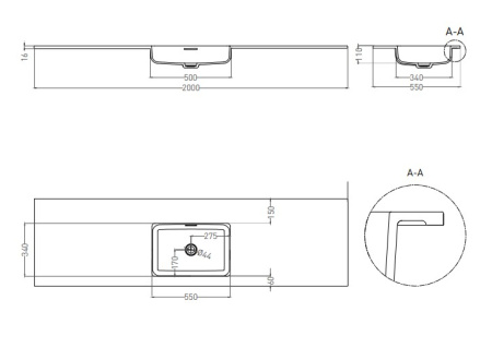 Фото раковина-столешница salini s-stone onda plus 1402203m по индивидуальным размерам, матовая покраска по ral полностью
