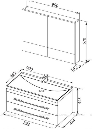 Фото комплект мебели aquanet верона 90 белый (подвесной 2 ящика)