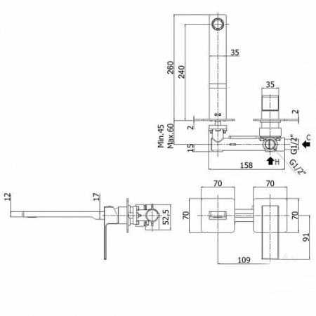 Фото смеситель для раковины paffoni elle el106no70 встраиваемый в стену, черный матовый