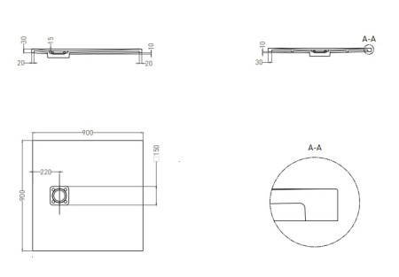 Фото поддон литьевой камень salini oasi s-stone 120321mrf 90*90 см матовый, покраска по ral полностью