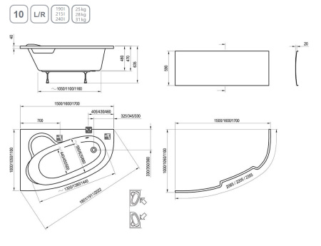 Фото фронтальная панель ravak asymmetric p 150 см + крепеж, cz46100000