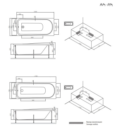 Фото акриловая ванна am.pm like 170*70 см, белая
