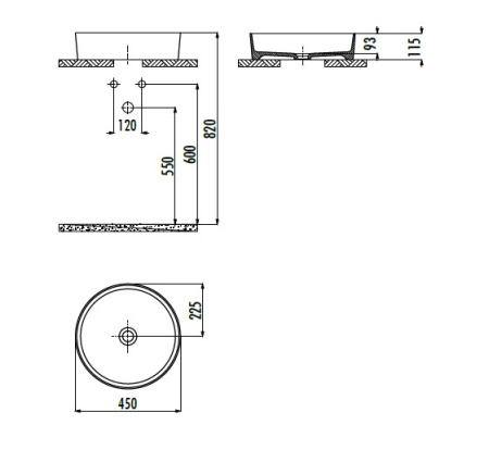 Фото раковина накладная creavit loop 45 см lp145-00bm00e-0000, базальт