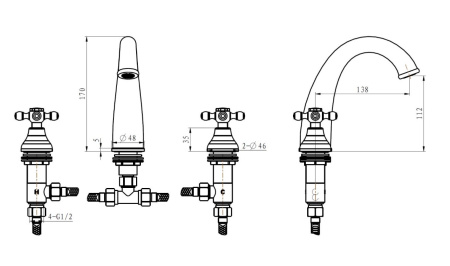 Фото смеситель для раковины на 3 отв. boheme royal crystal 277-royal/crst, хром