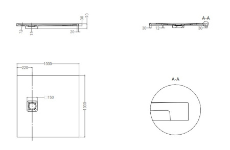 Фото поддон литьевой камень salini oasi s-stone 120324mrf 100*100 см матовый, покраска по ral полностью