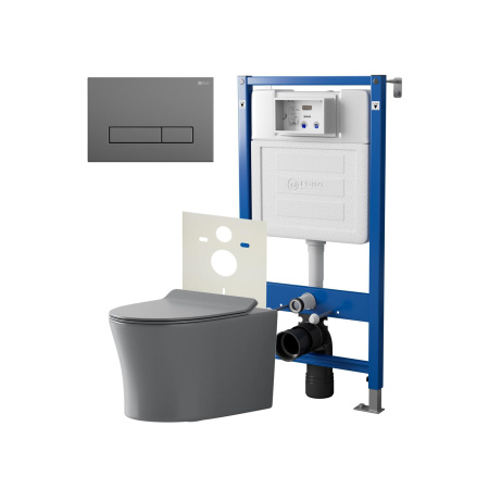 Фото сет: инсталляция point элемент pn45120 + клавиша меркурий графит pn44831gm + унитаз вега сер мат