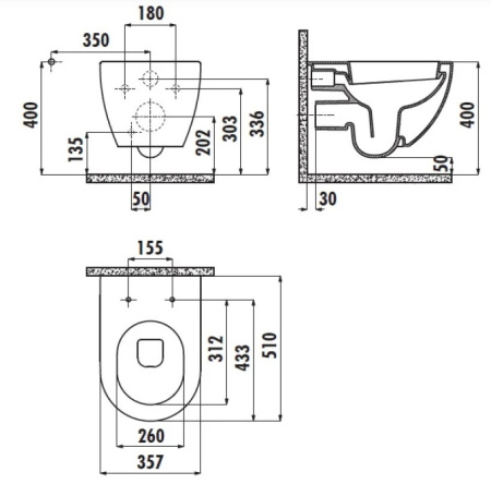 Фото унитаз подвесной с биде creavit free fe320-00bm00e-0000, базальт