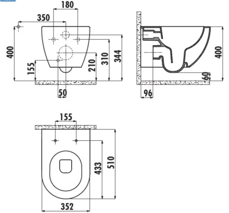 Фото унитаз безободковый с биде с краном creavit free fe322-34cb00e-0001, белый