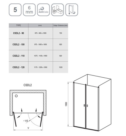 Фото дверь в нишу ravak chrome csdl2-90 0qv7cu0lz1 90*195 см, профиль сатин/стекло прозрачное