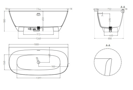 Фото ванна salini s-sense sofia wall 102513grf 180*85 см, глянец покраска по ral полностью