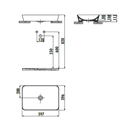 Фото раковина накладная creavit ultra 60*40см ul060-00am00e-0000,  антрацит