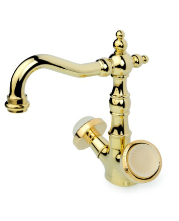 Фото смеситель для раковины высокий boheme satine 292-st, золото