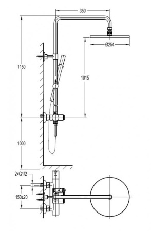 Фото душевая колонна cezares eco-cd-t-nop термостат, черный матовый