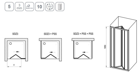 Фото дверь в нишу ravak supernova sdz3-100 02va01o2zg 100*195 см, профиль белый/стекло матовое
