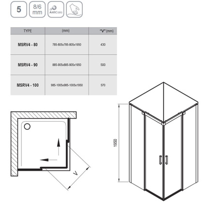 Фото душевой угол ravak matrix msrv4-100 1wvaac00z1 100*100*195 см, профиль хром/стекло прозрачное