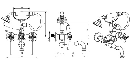 Фото смеситель для ванны boheme camelia 313-camelia, бронза