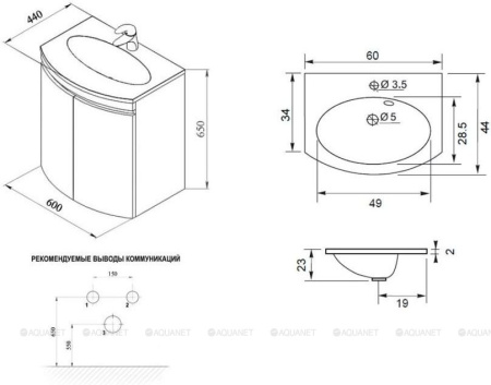 Фото тумба подвесная с раковиной de aqua токката 60 белый