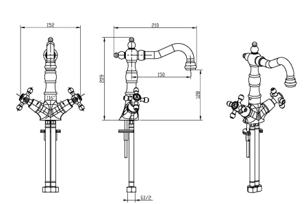 Фото смеситель для раковины высокий boheme crystal 292-crst, золото