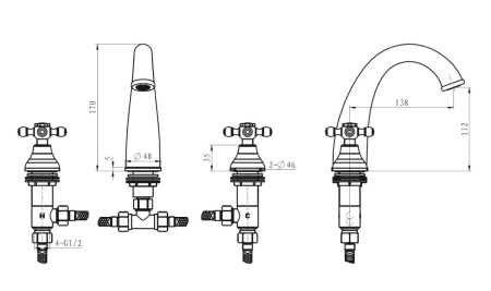 Фото смеситель для раковины на 3 отверстия boheme medici presente 317, бронза