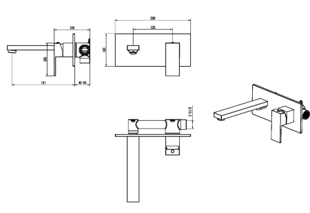 Фото смеситель для раковины встраиваемый в стену boheme qubic 475-gm, графит