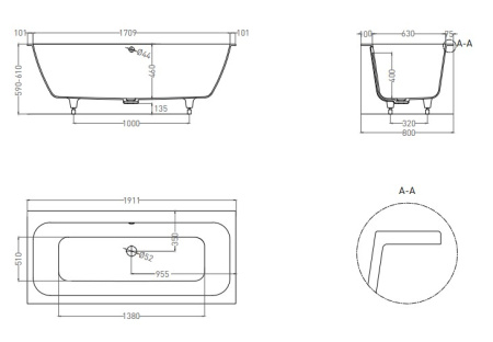 Фото ванна salini s-stone orlanda axis 103221mrf 190*80 см, матовая покраска по ral полностью