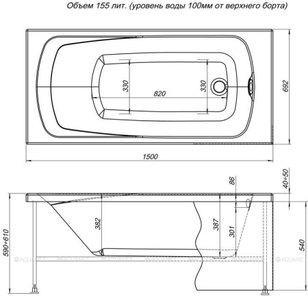 Фото фронтальная панель aquanet roma 150 см, 00182602