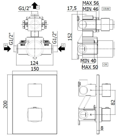 Фото встраиваемый смеситель для ванны и душа paffoni elle leq513no/m термостат, черный матовый