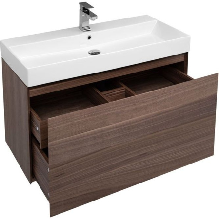 Фото тумба подвесная с раковиной aquanet нью-йорк 100 орех