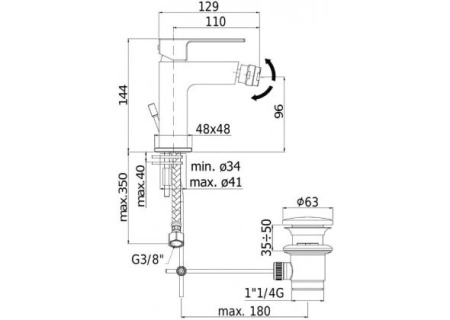 Фото смеситель для биде paffoni elle el131no, черный матовый