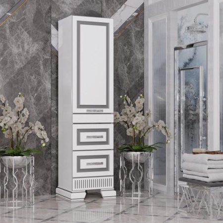 Фото пенал напольный opadiris оникс 45 см, белый глянец/серебро