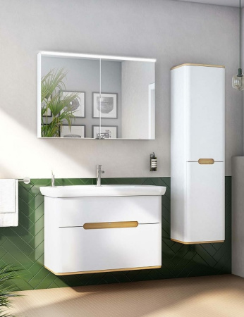 Фото тумба подвесная с раковиной vitra sento с подсветкой 60826 100 см, белая матовая