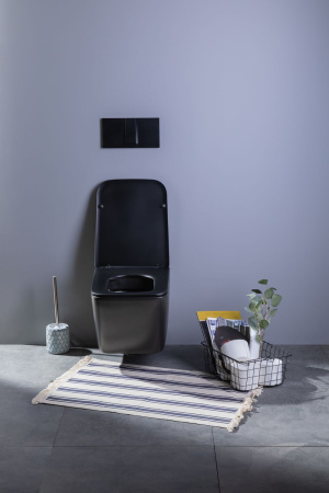 Фото унитаз подвесной безободковый aquanet rimless tavr-w bl-103n-wht черный матовый, сиденье микролифт