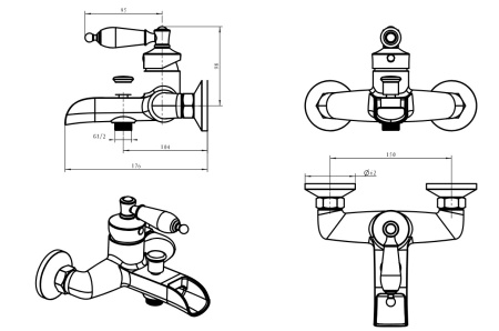 Фото смеситель для ванны boheme vogue crystal 203-crst, бронза