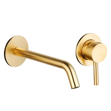 Фото смеситель для раковины из стены aquame siena aqm6215gg, золото
