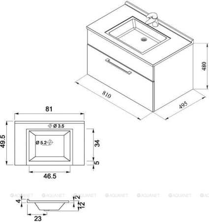 Фото тумба подвесная de aqua квадро-1 80 белый