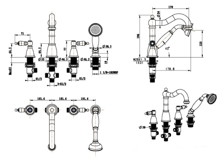 Фото смеситель на борт ванны boheme royal cristal 391-royal/crst, бронза