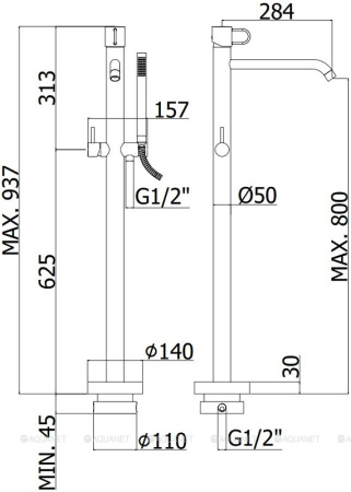 Фото напольный смеситель для ванны paffoni joker jk032no, черный матовый