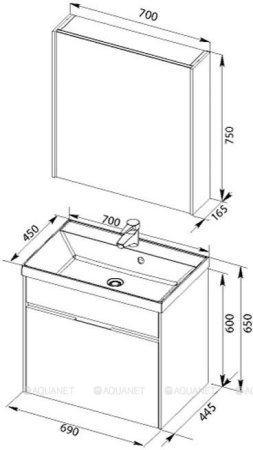 Фото комплект мебели aquanet латина 70 белый (1 ящик)