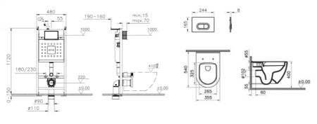 Фото комплект инсталляции с унитазом vitra mia round 9856b003-7200, клавиша смыва хром матовый