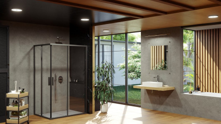 Фото элемент душевого угла ravak blix slim blsrv2k-100 x1xma0300z1 100*195 см, профиль черный/стекло прозрачное