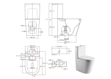 Фото унитаз-компакт напольный безободковый с бачком aquatek оберон aq1273s-00 591*362*820 мм, горизонтальный выпуск, тонкое сиденье с механизмом плавного закрывания, крепеж