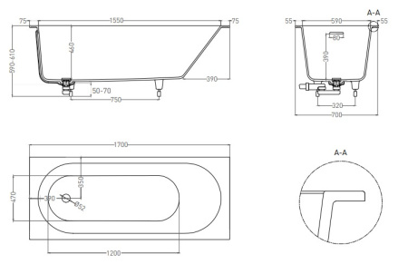 Фото ванна salini s-sense ornella kit 102413mrf 170*70 см, матовая покраска по ral полностью