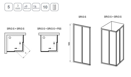 Фото душевой угол  ravak supernova srv2-80 s 14v403o2z1 80*195 см, профиль черный/стекло прозрачное