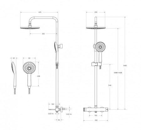 Фото душевая колонна cezares relax-cd-gm, оружейная сталь