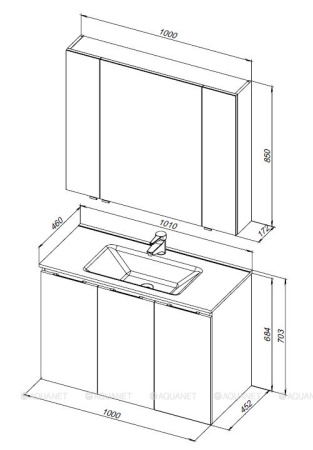 Фото комплект мебели aquanet алвита new 100 3 дверцы, серый