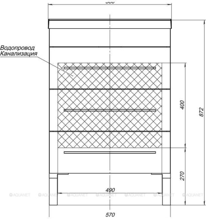 Фото тумба напольная с раковиной aquanet верона 58 белый, 3 ящика