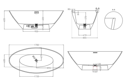 Фото ванна salini s-sense diva 102211grf 178*85 см, глянец покраска по ral полностью