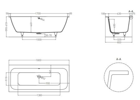 Фото ванна salini s-sense orlanda axis 103212grf 180*80 см, глянец покраска по ral полностью