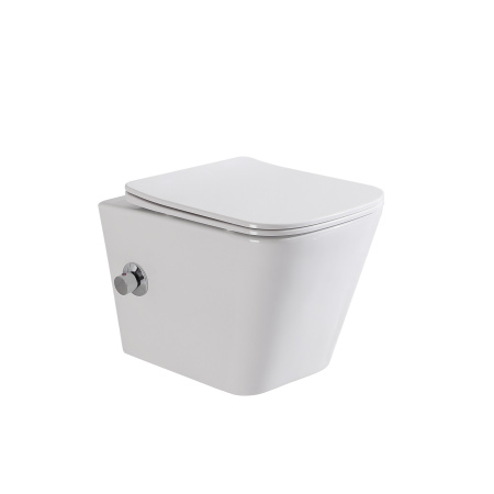 Фото унитаз подвесной безободковый с биде belbagno due bb3103chr-bs/sc, сиденье микролифт