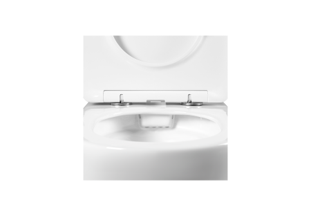 Фото унитаз подвесной безободковый aquatek оберон aq1363w-00 533*360*344 мм, горизонтальный выпуск, тонкое сиденье с механизмом плавного закрывания, крепеж